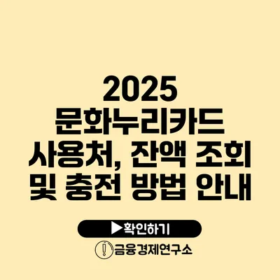 2025 문화누리카드 사용처, 잔액 조회 및 충전 방법 안내