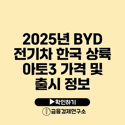 2025년 BYD 전기차 한국 상륙 아토3 가격 및 출시 정보