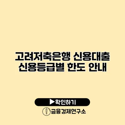 고려저축은행 신용대출 신용등급별 한도 안내