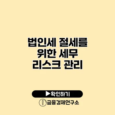 법인세 절세를 위한 세무 리스크 관리