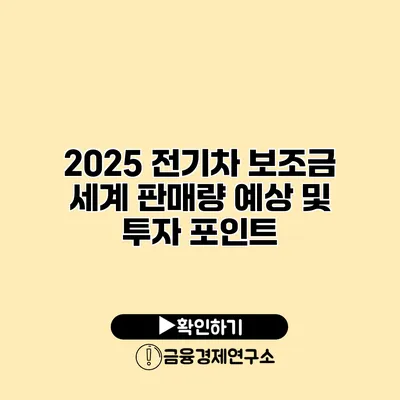 2025 전기차 보조금 세계 판매량 예상 및 투자 포인트