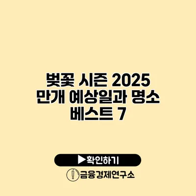 벚꽃 시즌 2025 만개 예상일과 명소 베스트 7