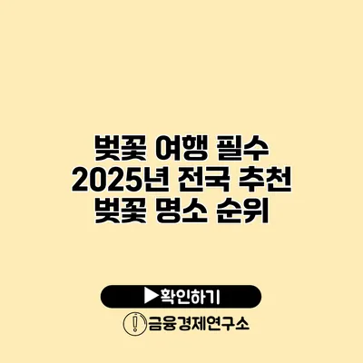 벚꽃 여행 필수 2025년 전국 추천 벚꽃 명소 순위