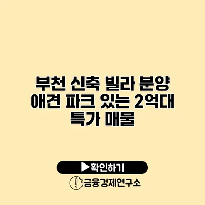 부천 신축 빌라 분양 애견 파크 있는 2억대 특가 매물