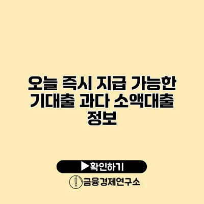 오늘 즉시 지급 가능한 기대출 과다 소액대출 정보