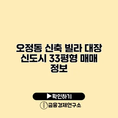 오정동 신축 빌라 대장 신도시 33평형 매매 정보