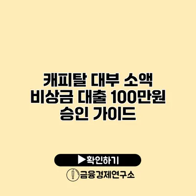 캐피탈 대부 소액 비상금 대출 100만원 승인 가이드