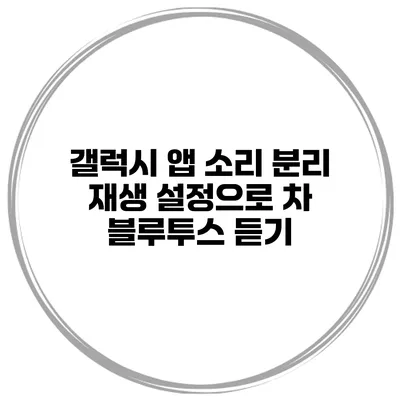 갤럭시 앱 소리 분리 재생 설정으로 차 블루투스 듣기